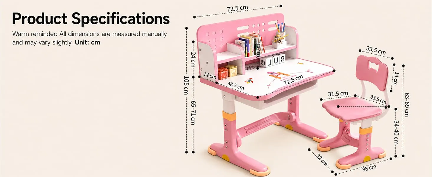 Height-Adjustable Kids Study Table and Chair Set