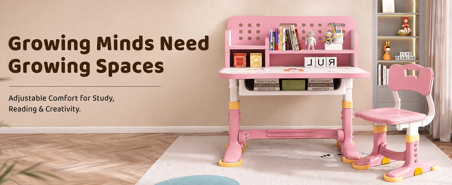 Height-Adjustable Kids Study Table and Chair Set