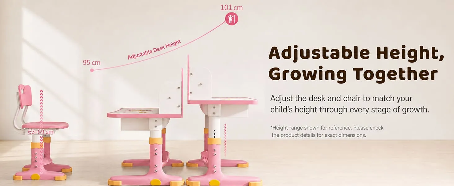 Height-Adjustable Kids Study Table and Chair Set