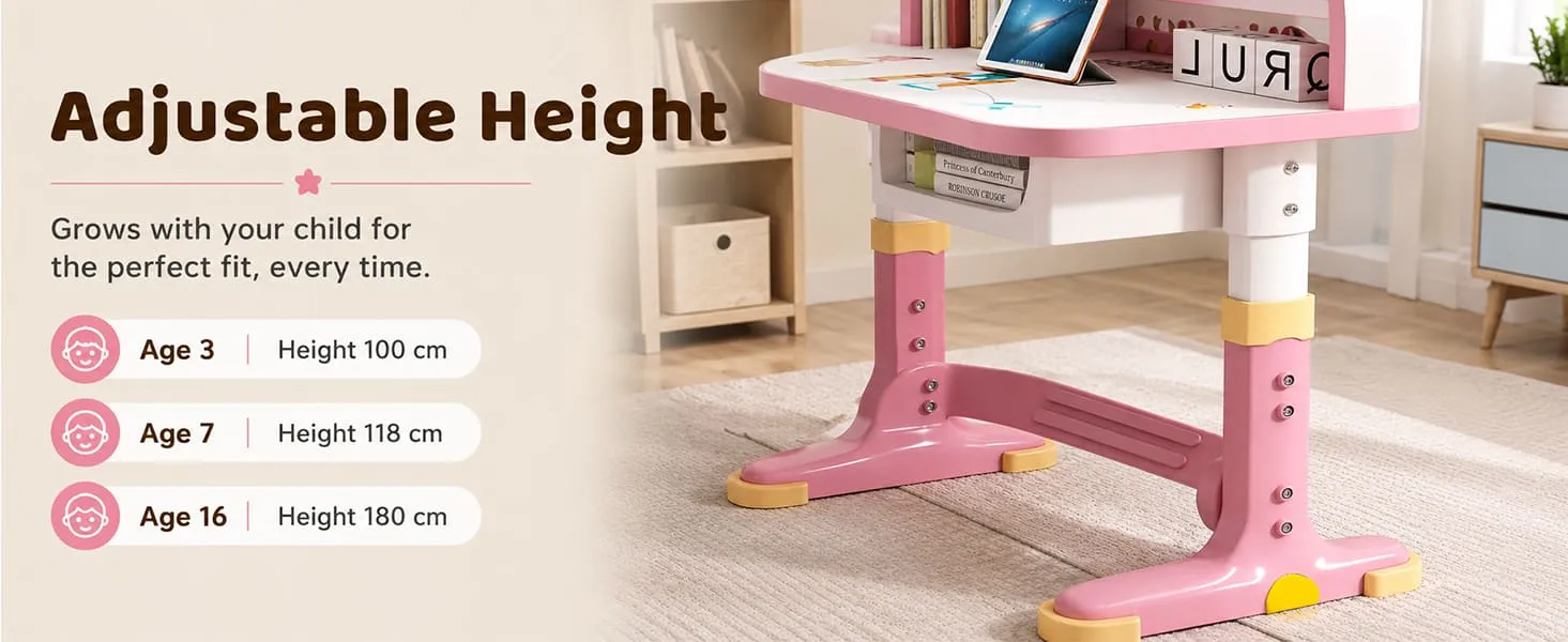 Height-Adjustable Kids Study Table and Chair Set