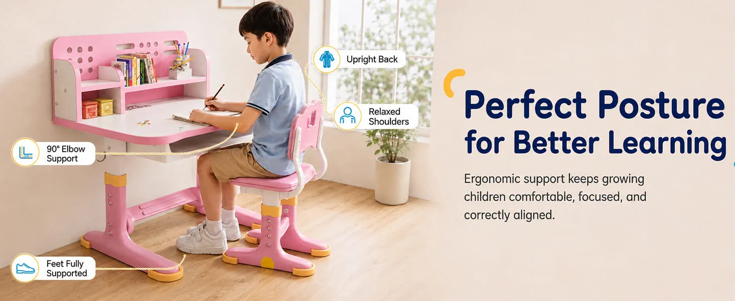 Height-Adjustable Kids Study Table and Chair Set