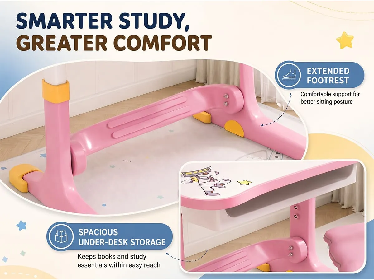 Height-Adjustable Kids Study Table and Chair Set