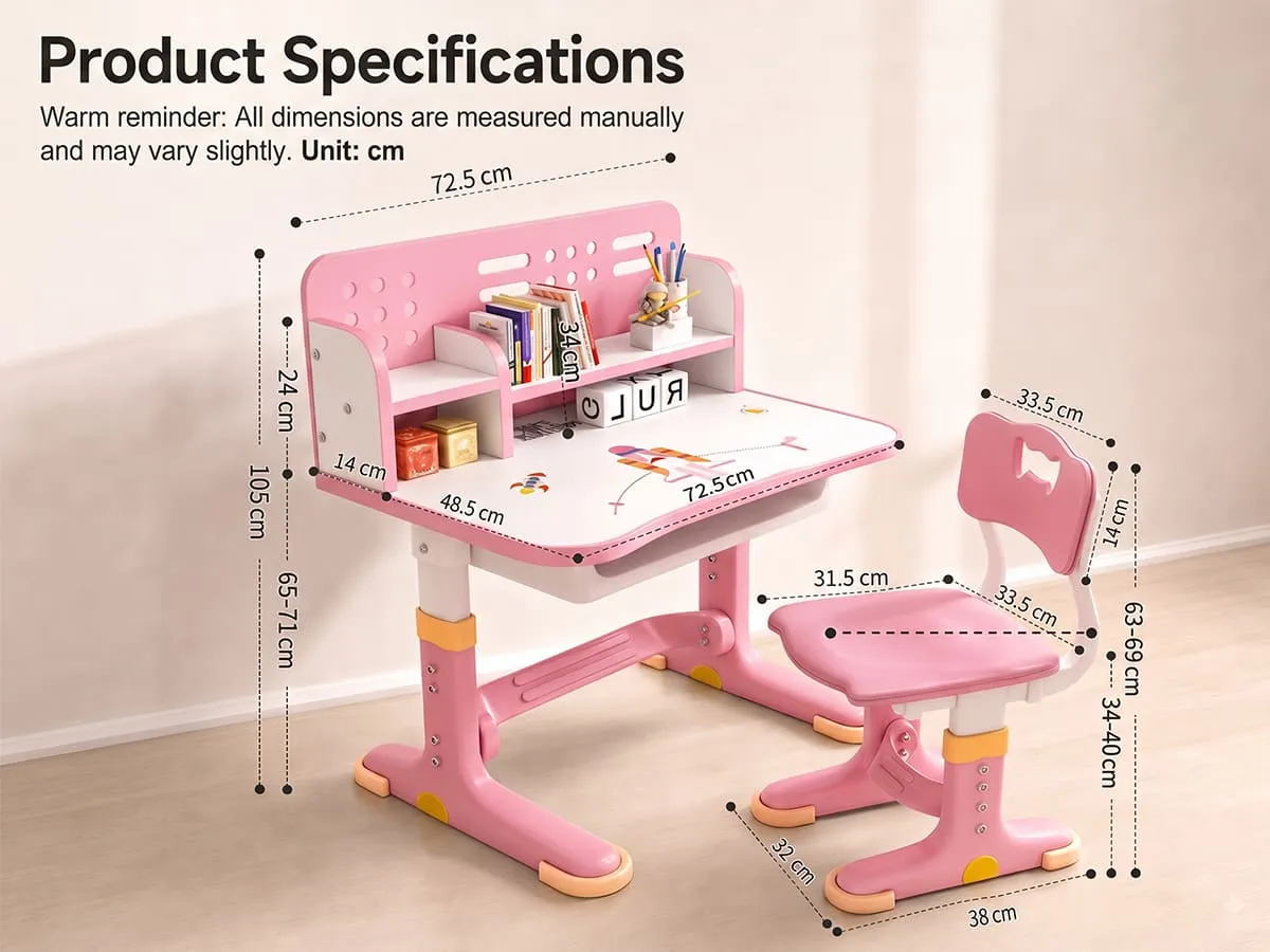 Height-Adjustable Kids Study Table and Chair Set