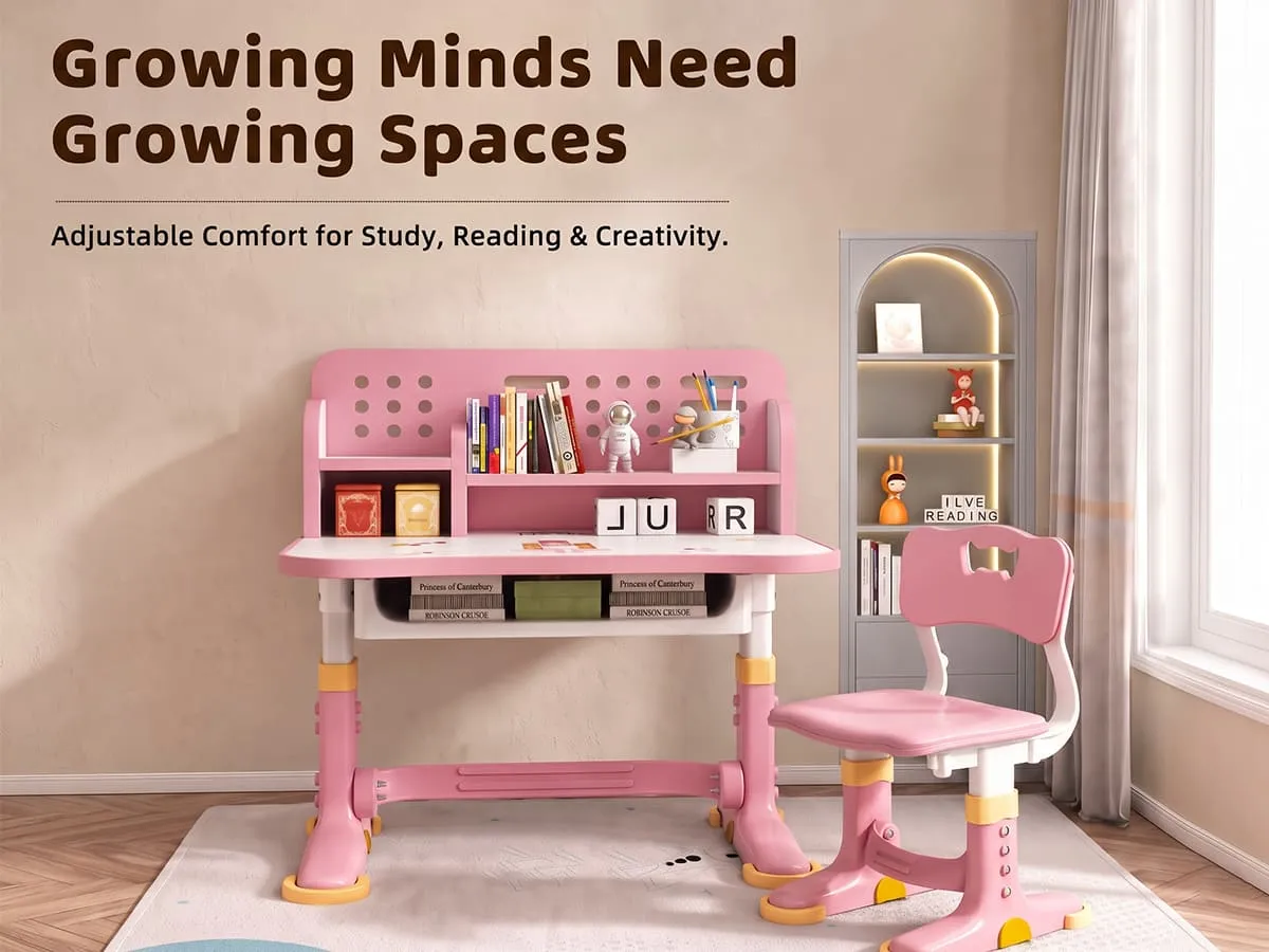 Height-Adjustable Kids Study Table and Chair Set