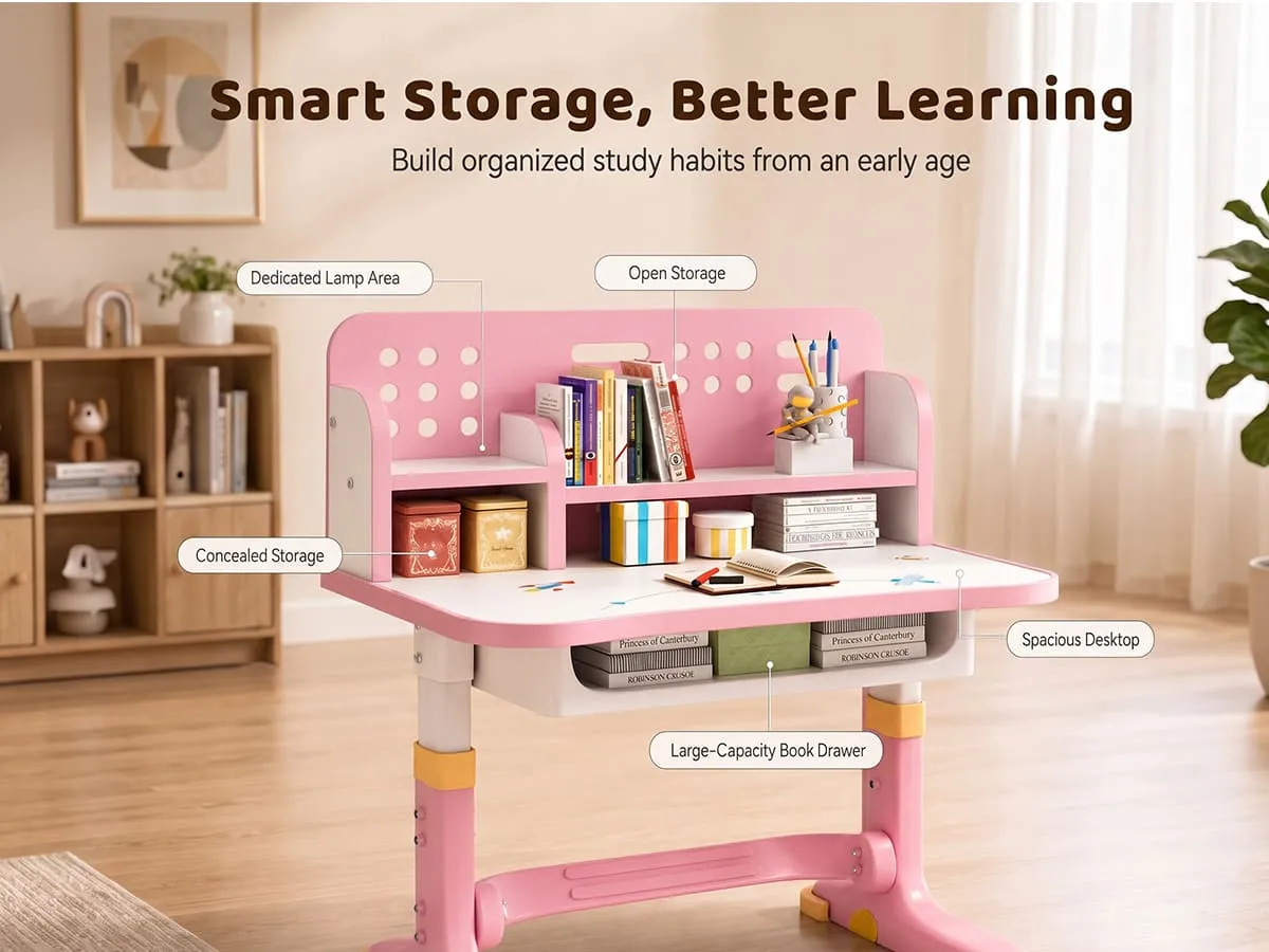 Height-Adjustable Kids Study Table and Chair Set