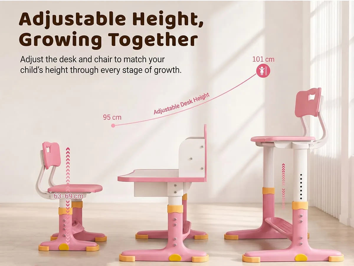Height-Adjustable Kids Study Table and Chair Set