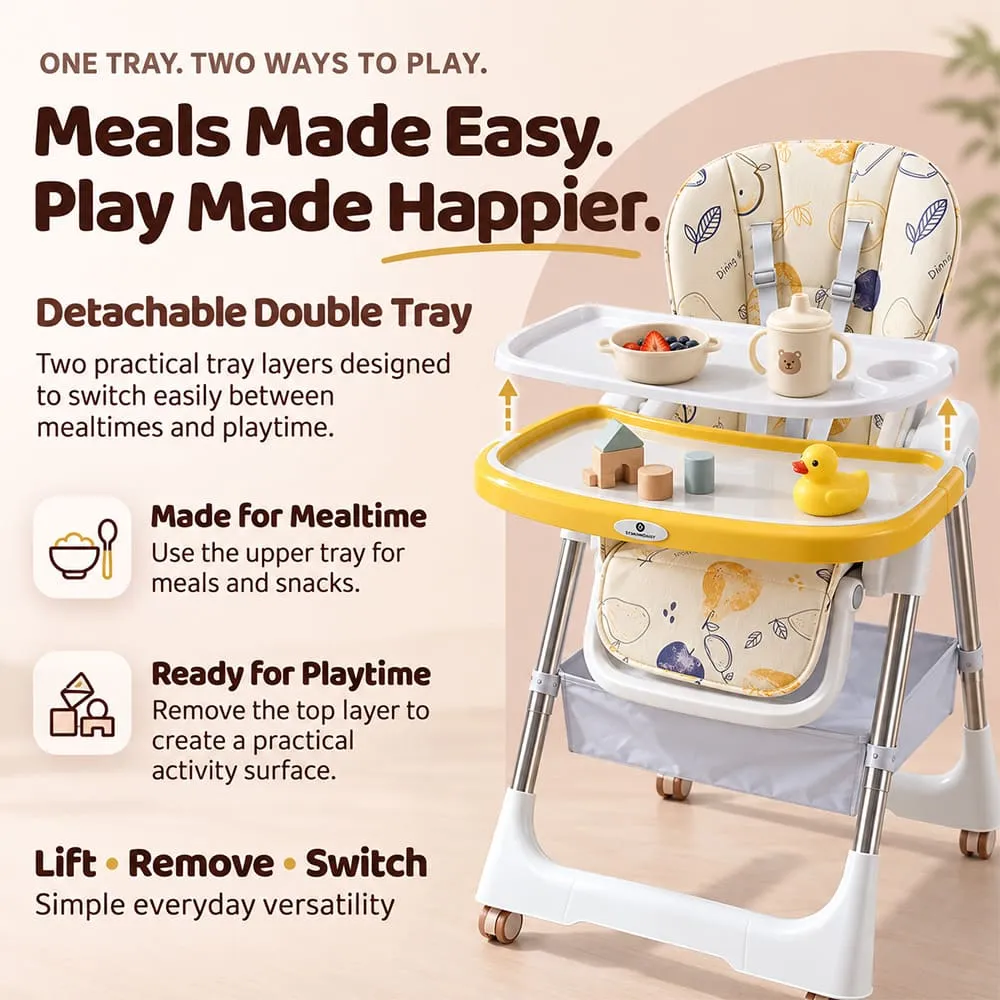 meals made easy with Galaxy high chair yellow