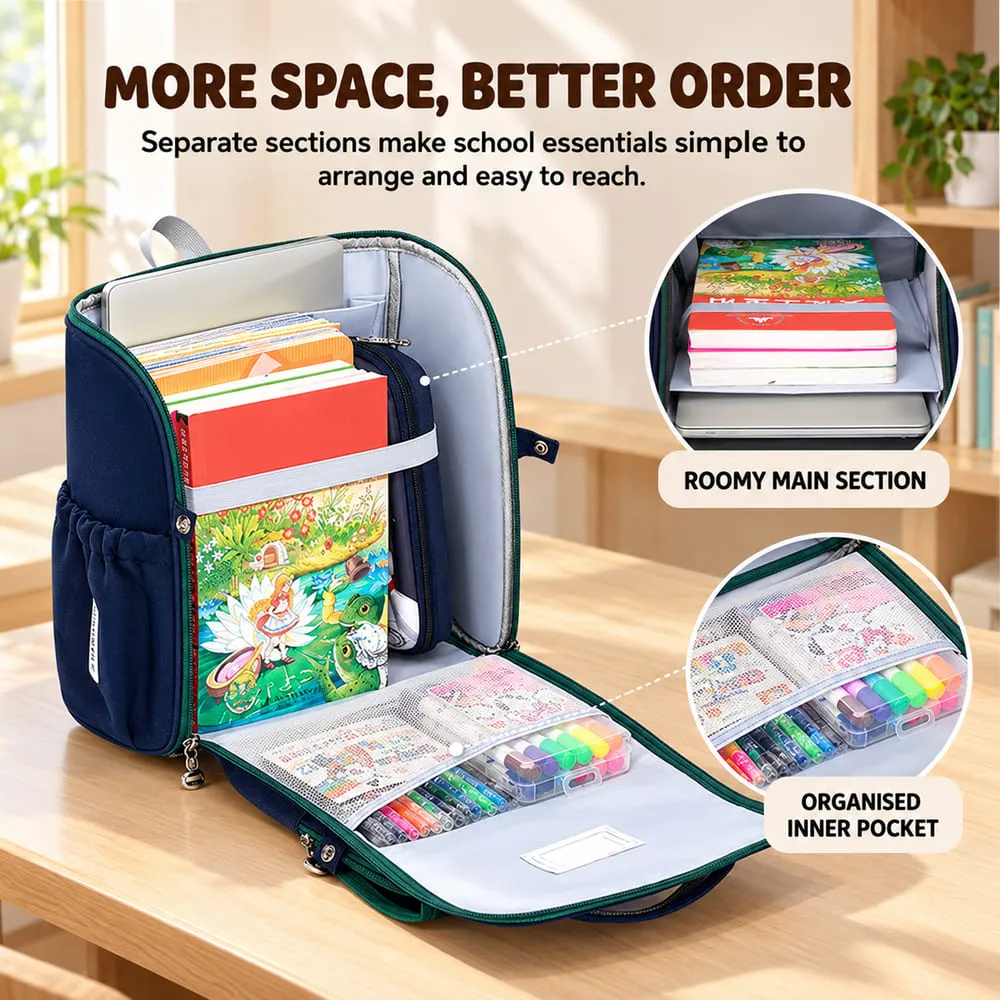 more space Kids school bag green