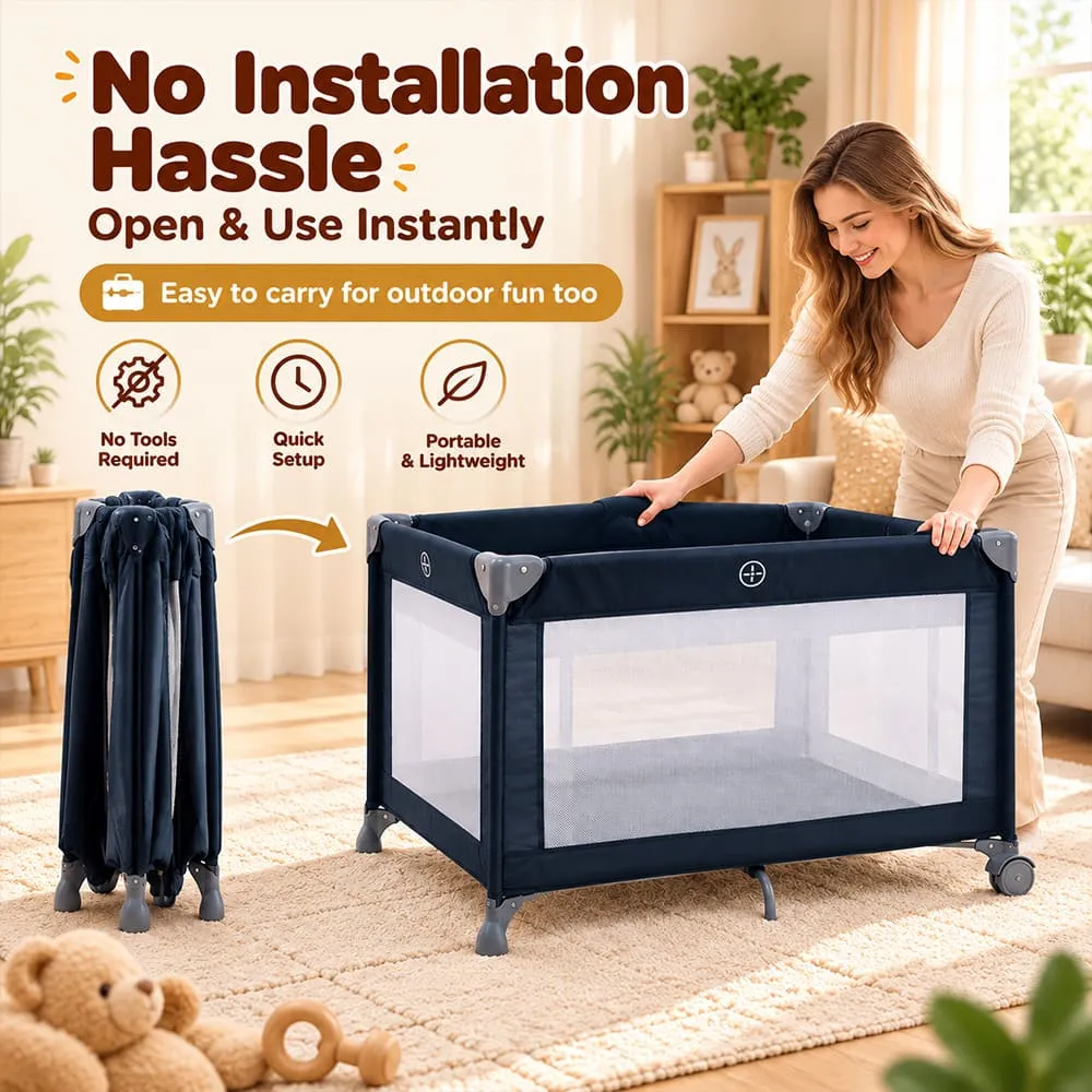 no installation required Baby Playpen Crib Blue
