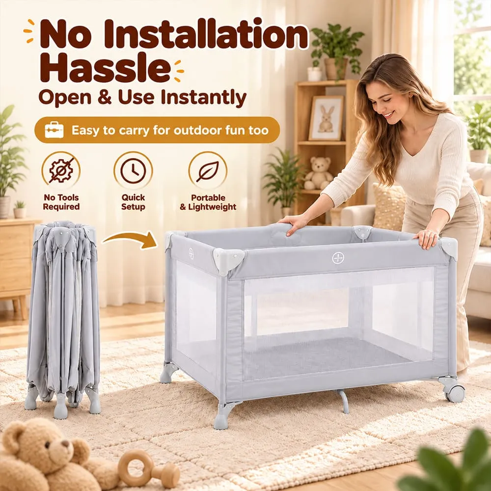 no installation required Baby Playpen Crib grey