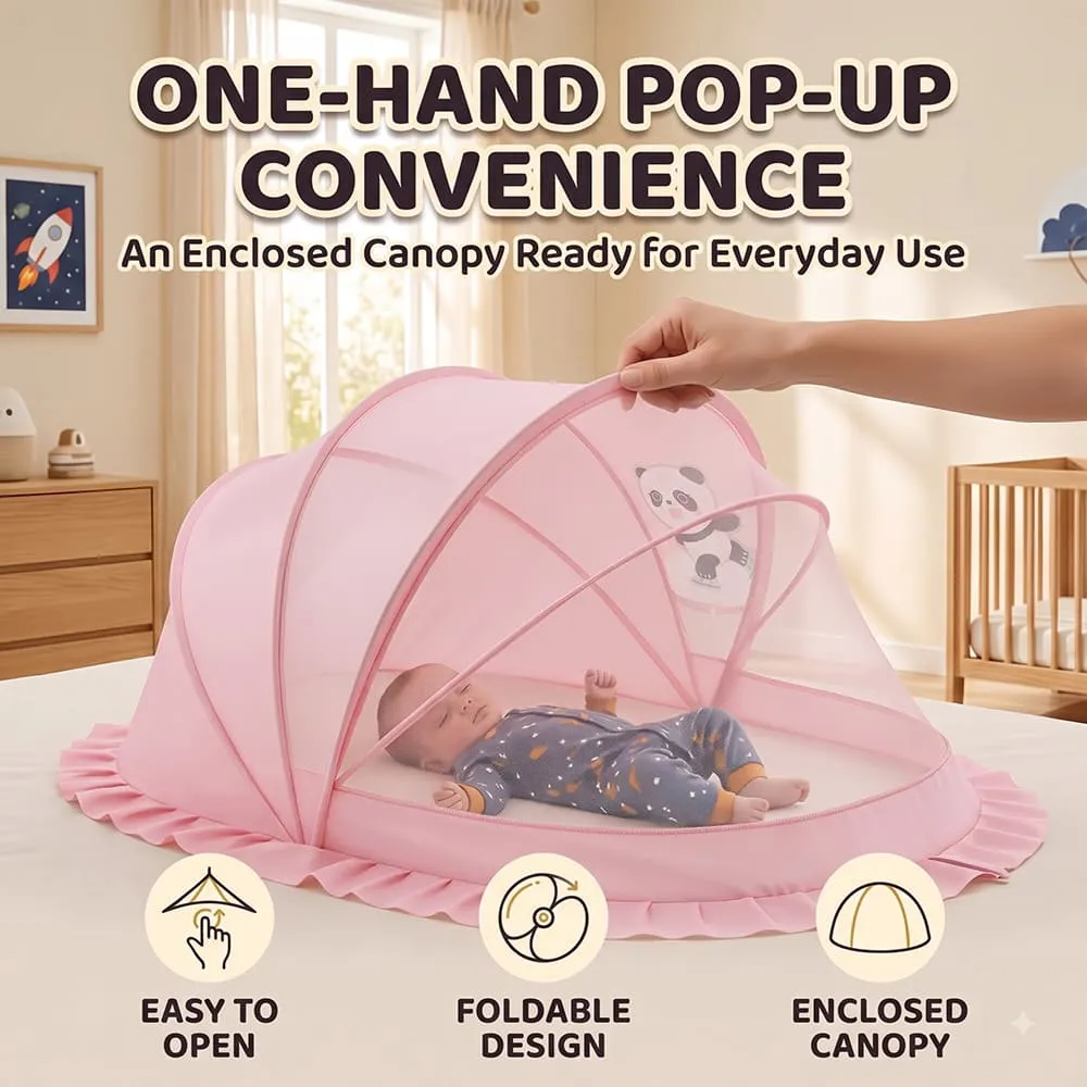 one hand pop up baby mosquito net foldable canopy style pink