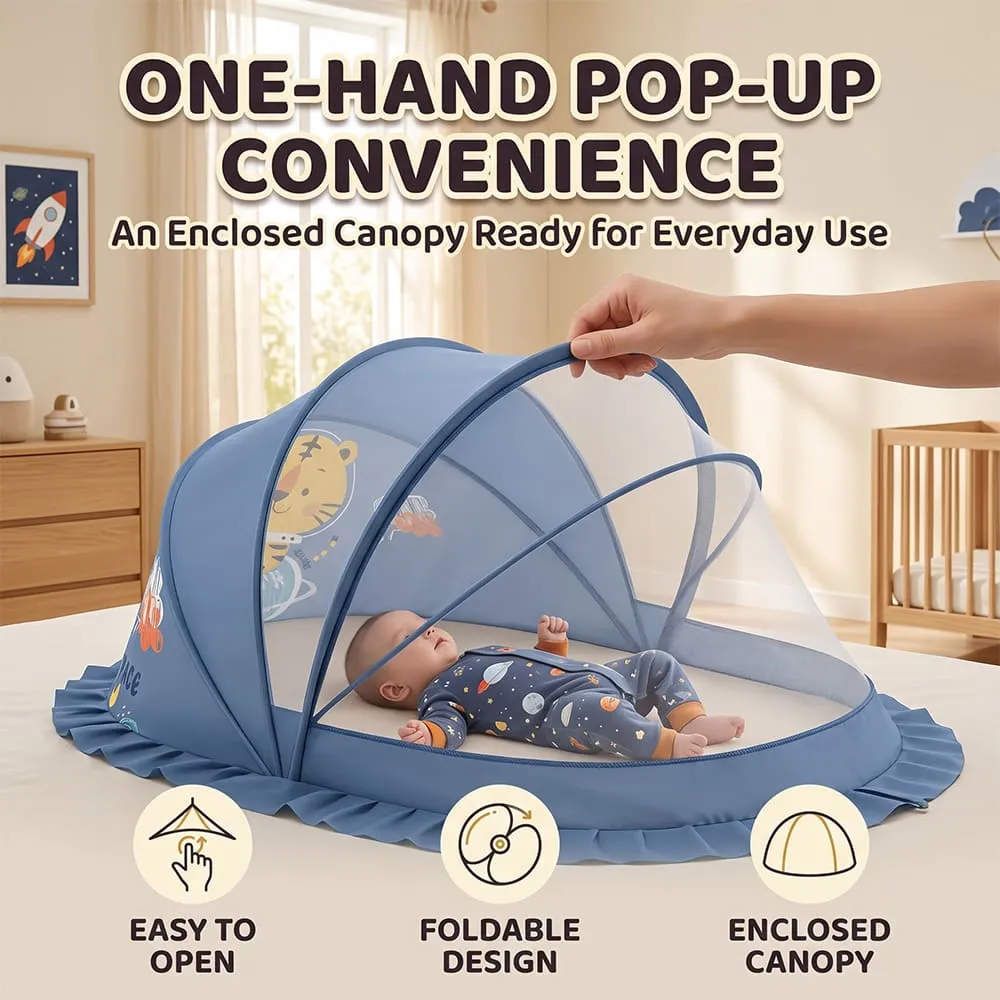 one hand popup baby mosquito net foldable canopy style blue
