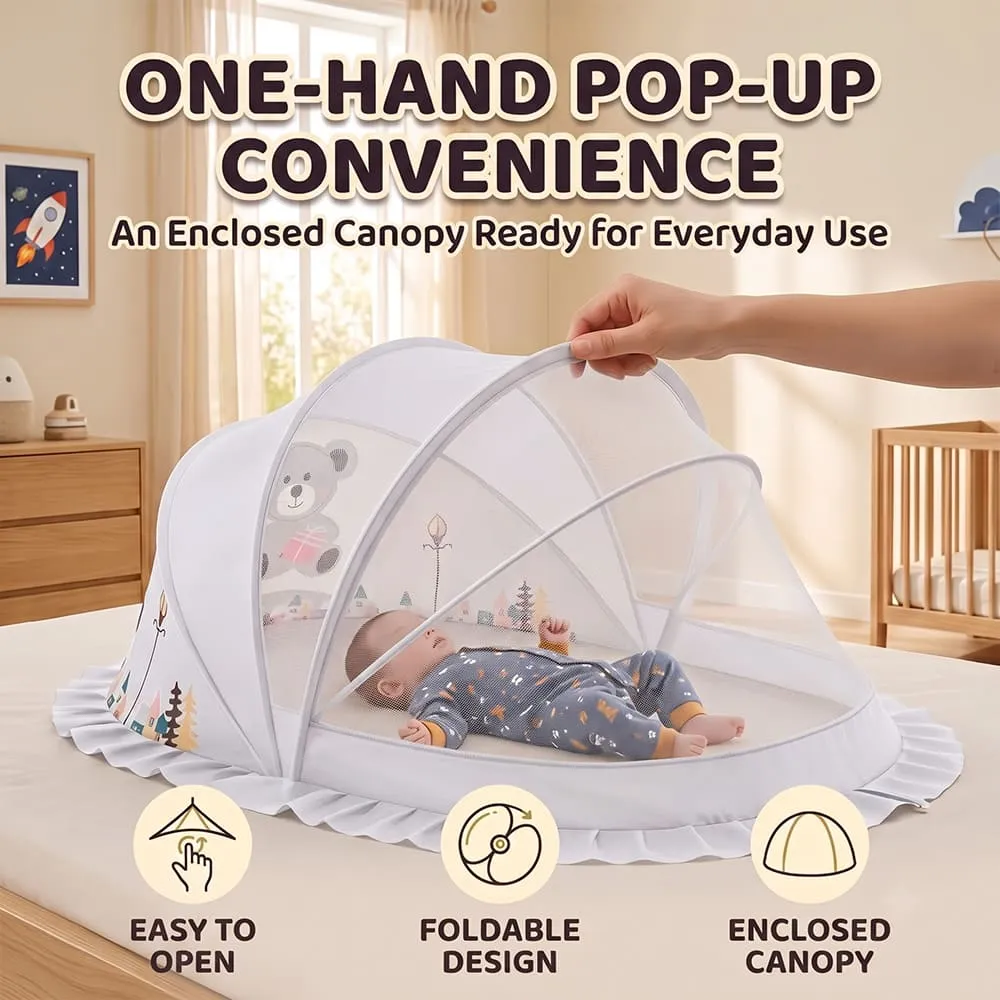 one handed baby mosquito net foldable canopy style grey
