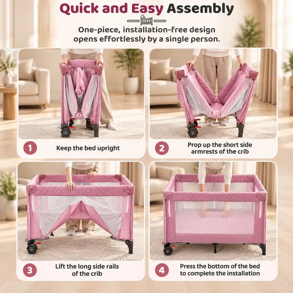 quick and easy assembly Cozycove Baby Crib Light pink