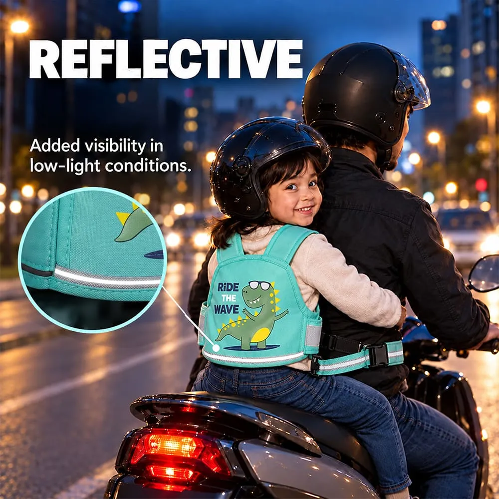 reflective Bike safety belt for kids green Dinosour