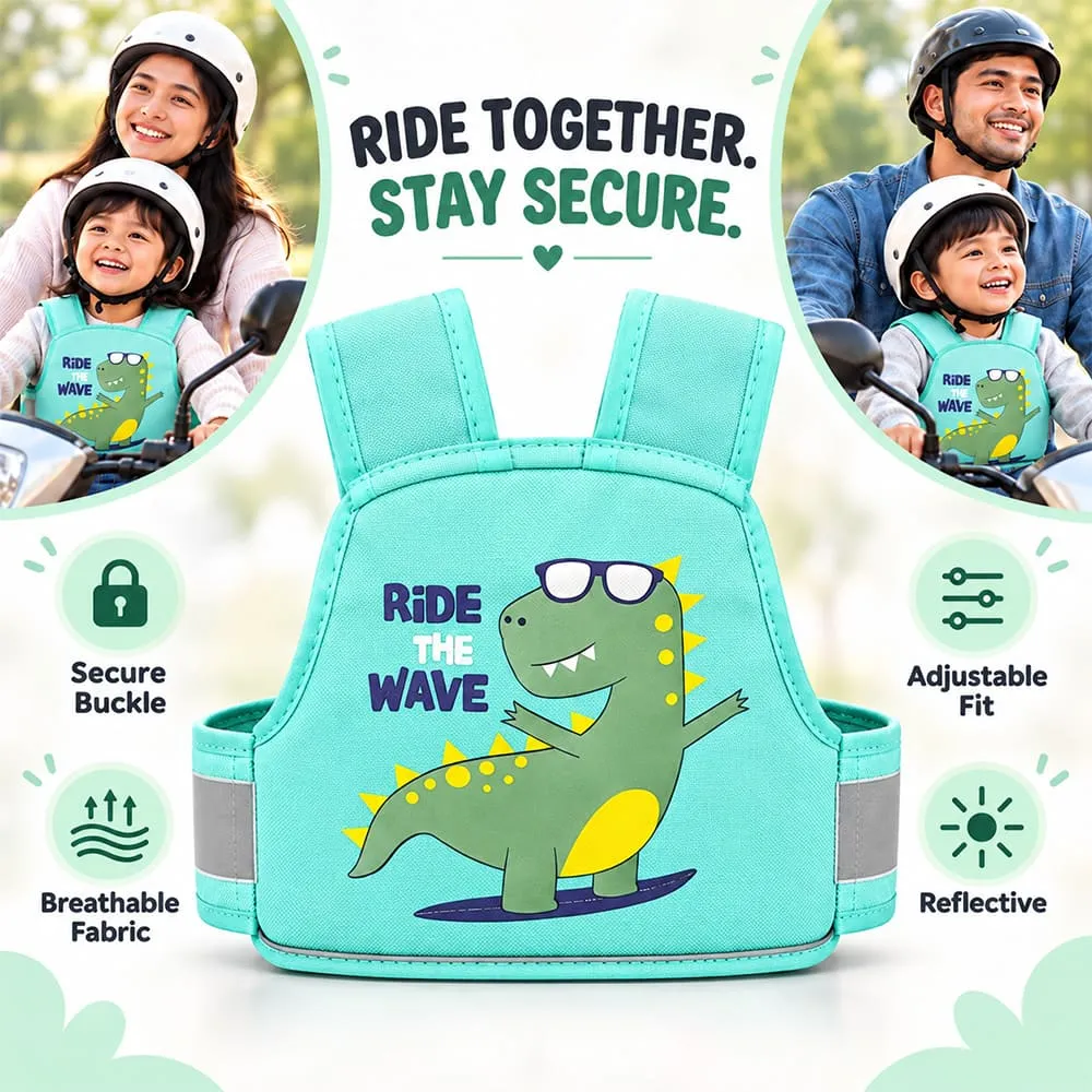 ride together Bike safety belt for kids green Dinosour