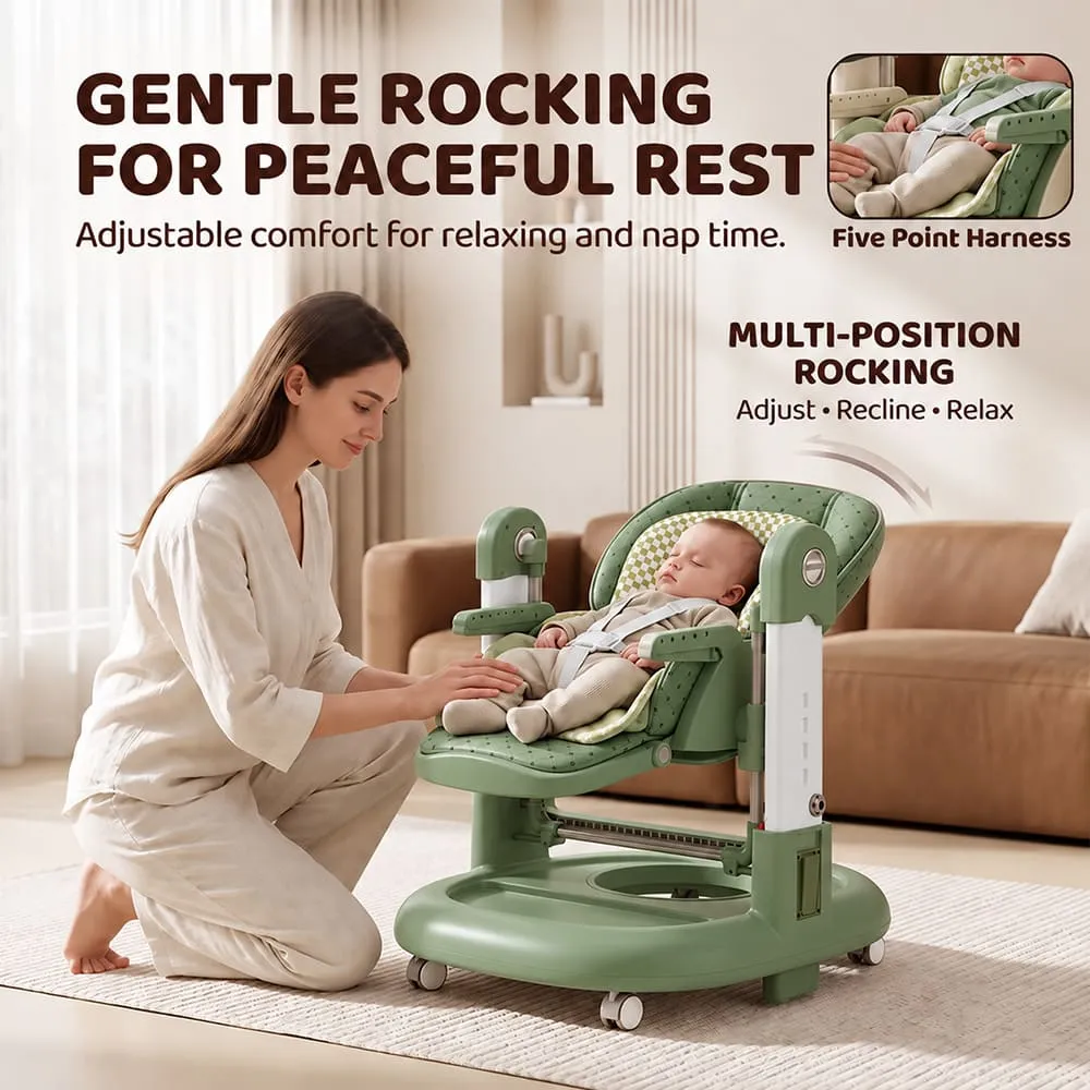 rocking feature inbuilt Tinytrek 3 in 1 Modular Baby High Chair Green