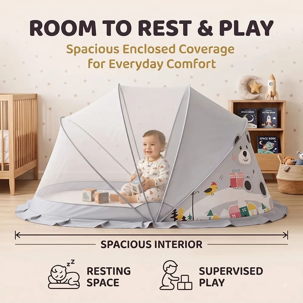 room to rest and play baby mosquito net foldable canopy style grey