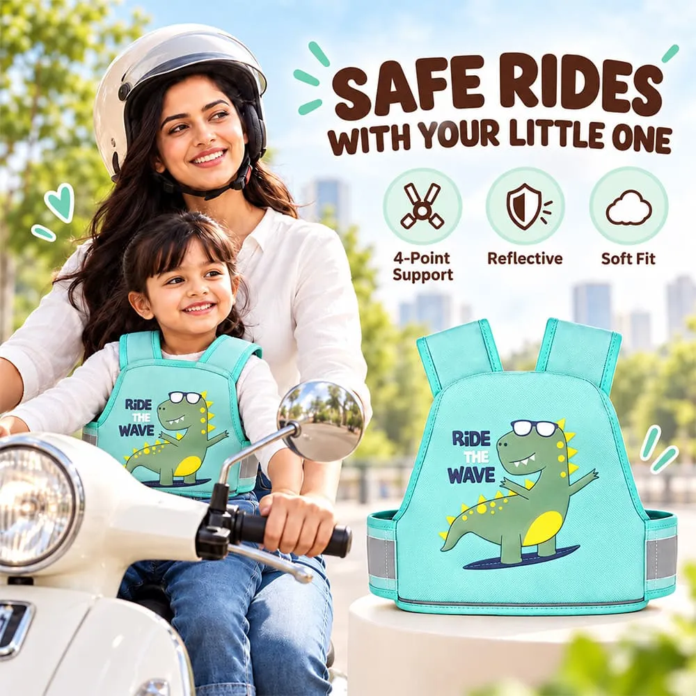 safe ride with Bike safety belt for kids green Dinosour