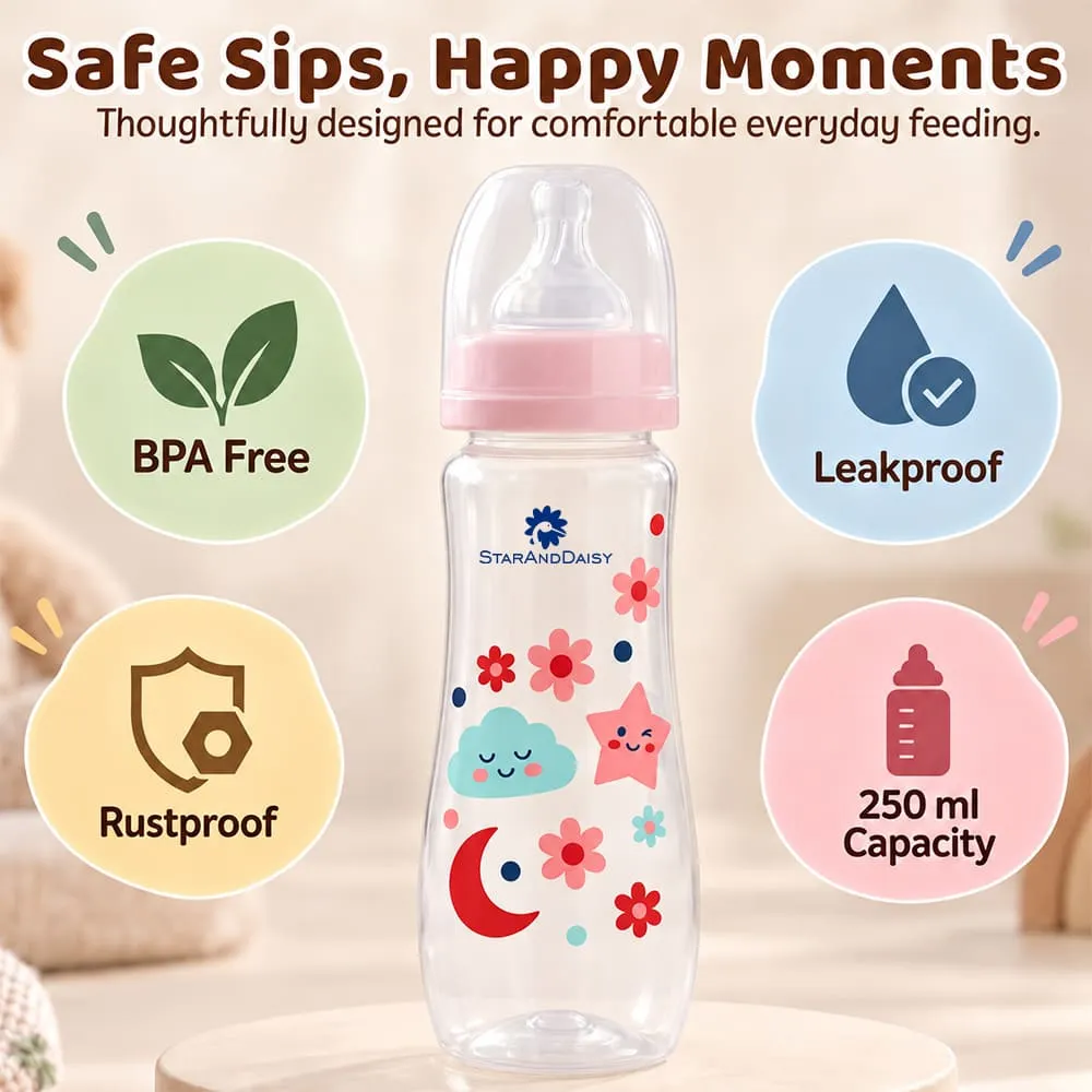 safe sip Plastic feeding bottle slim neck 250ml pink