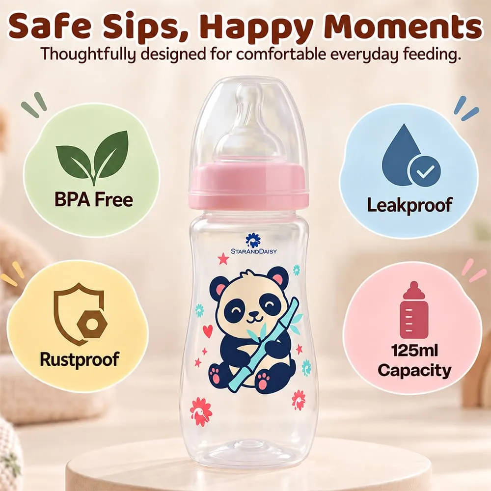 safe sips 125ml feeding bottle pink