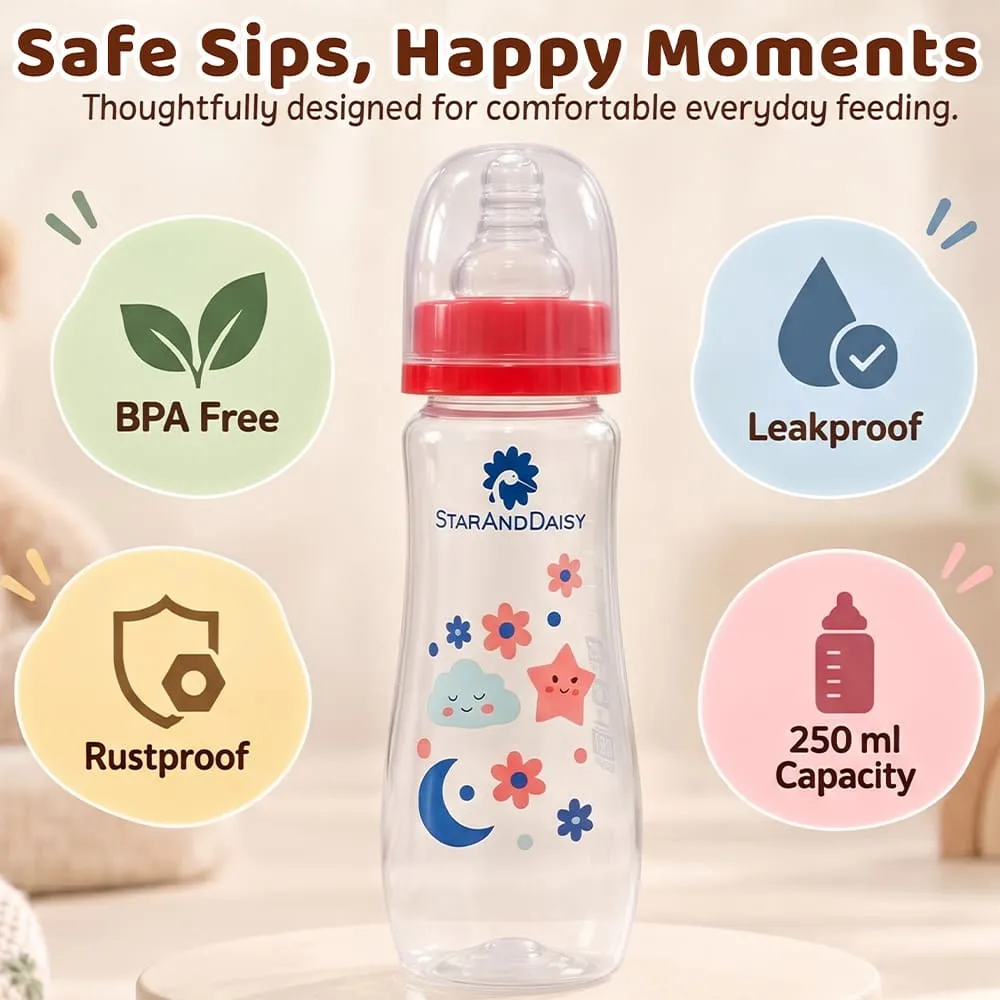 safe sips Plastic feeding bottle slim neck 250ml red