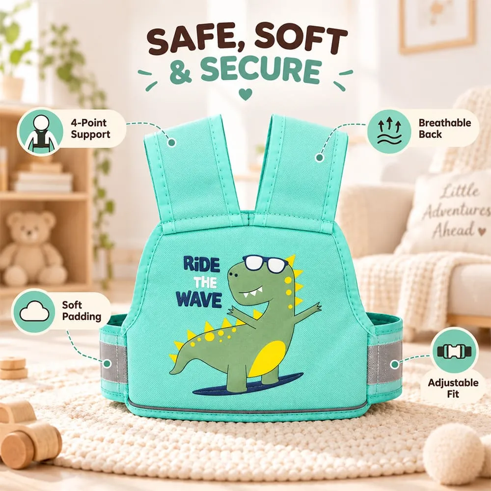 safe soft Bike safety belt for kids green Dinosour