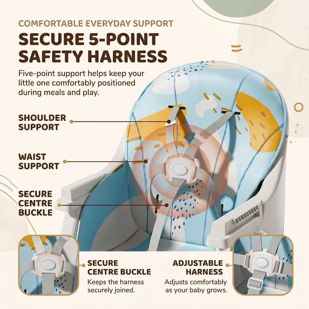 secure 5 point safety harness Tiny taster baby high Chair blue
