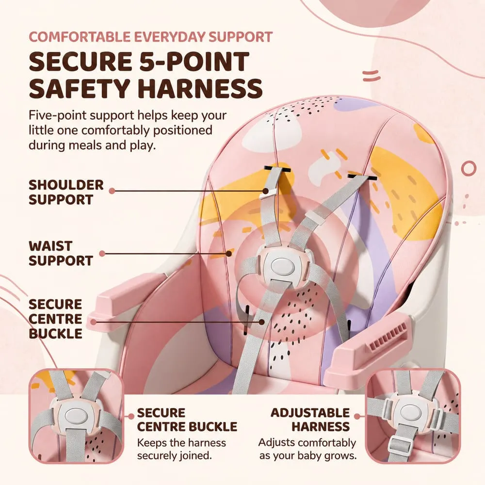 secure 5 points safety harness Tiny taster baby high Chair pink
