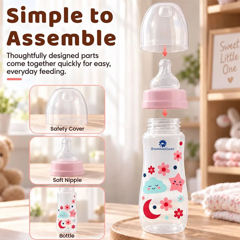 simple assemble Plastic feeding bottle slim neck 250ml pink