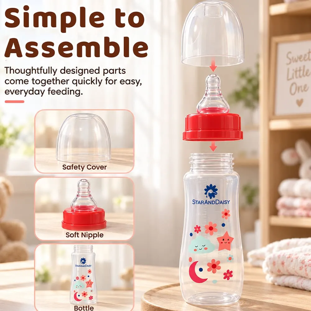 simple assemble Plastic feeding bottle slim neck 250ml red