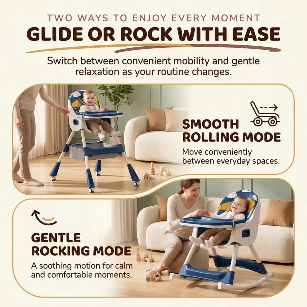 slide or rock Tiny taster baby high Chair dark blue