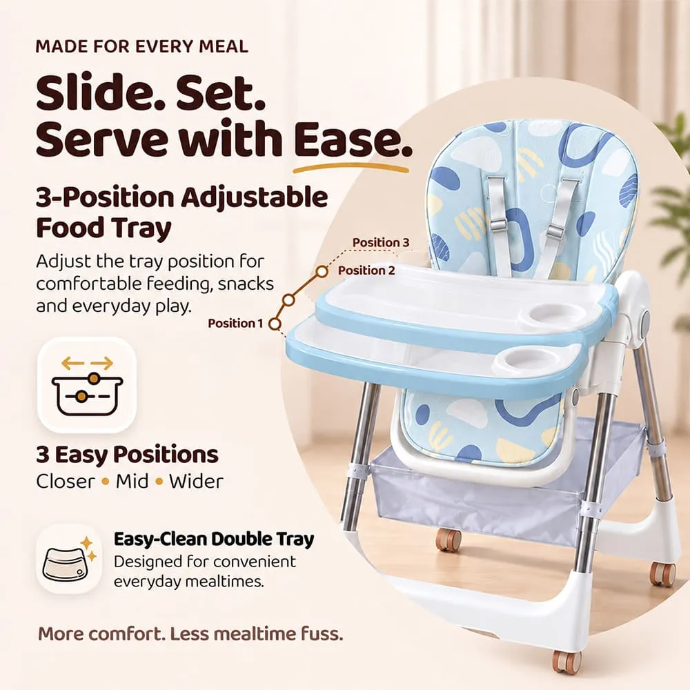 slide set features make comfort with Galaxy high chair blue