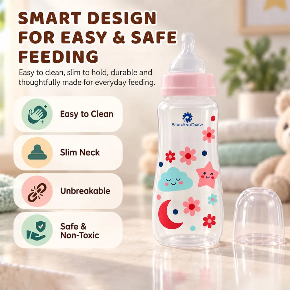 smart design Plastic feeding bottle slim neck 250ml pink