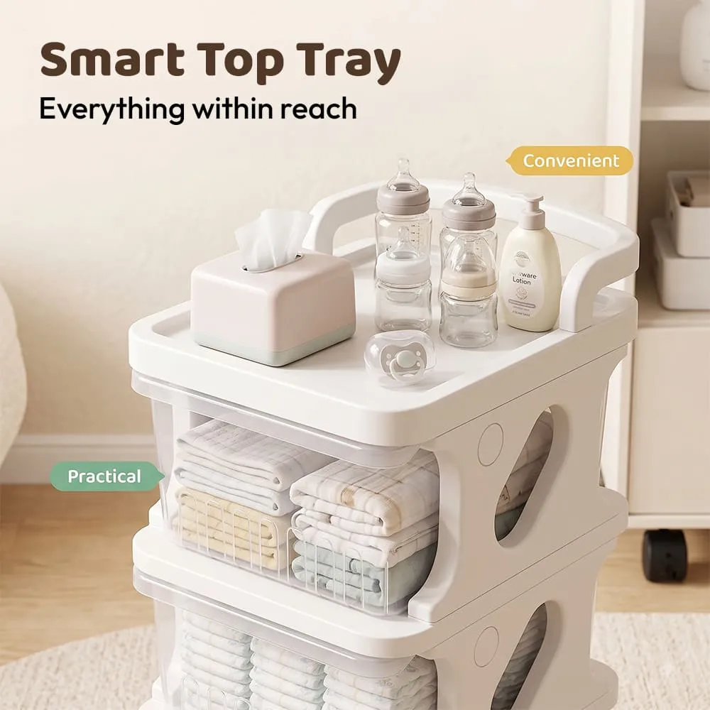 smart top tray TotsTidy Storage Cart and Cabinet White