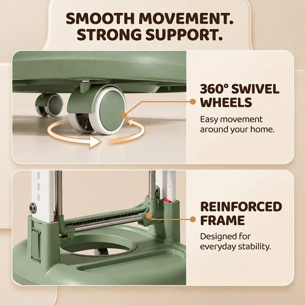 smooth movement with wheels of Tinytrek 3 in 1 Modular Baby High Chair Green
