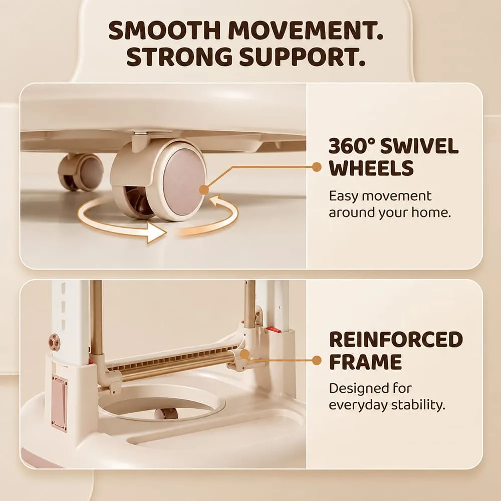 smooth movements by wheels of Tinytrek 3 in 1 Modular Baby High Chair Khaki