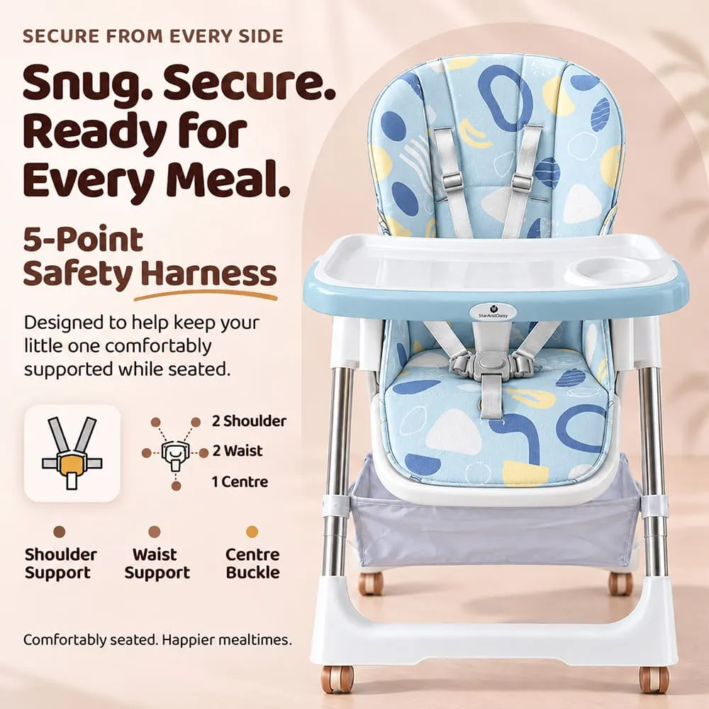 snug secure sitting with Galaxy high chair blue