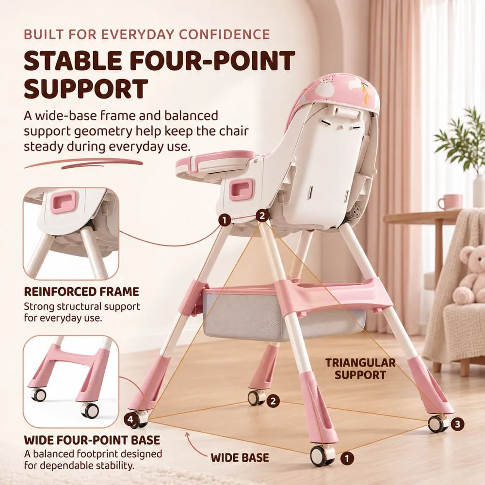 stable and supportive structure Tiny taster baby high Chair pink