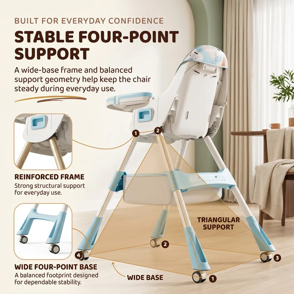 stable four point support Tiny taster baby high Chair blue