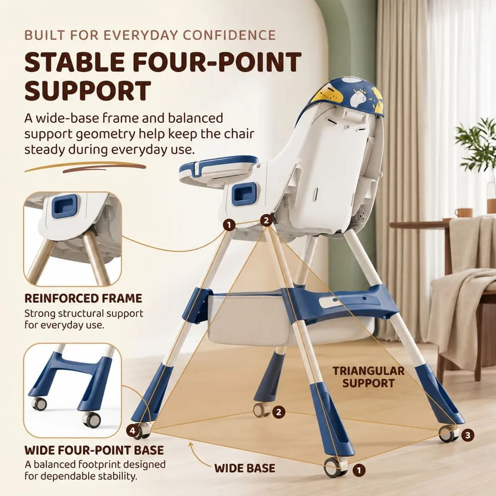 stable four point support Tiny taster baby high Chair dark blue