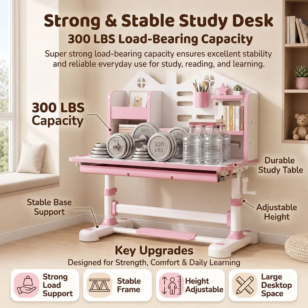 strong and stable study desk Smart Kids Study Table 603 Pink