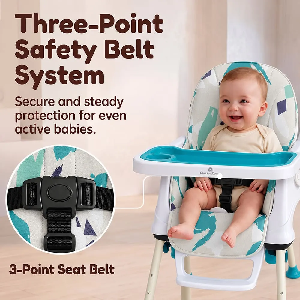 three point safety belt with 4 in 1 High Chair printed sea blue