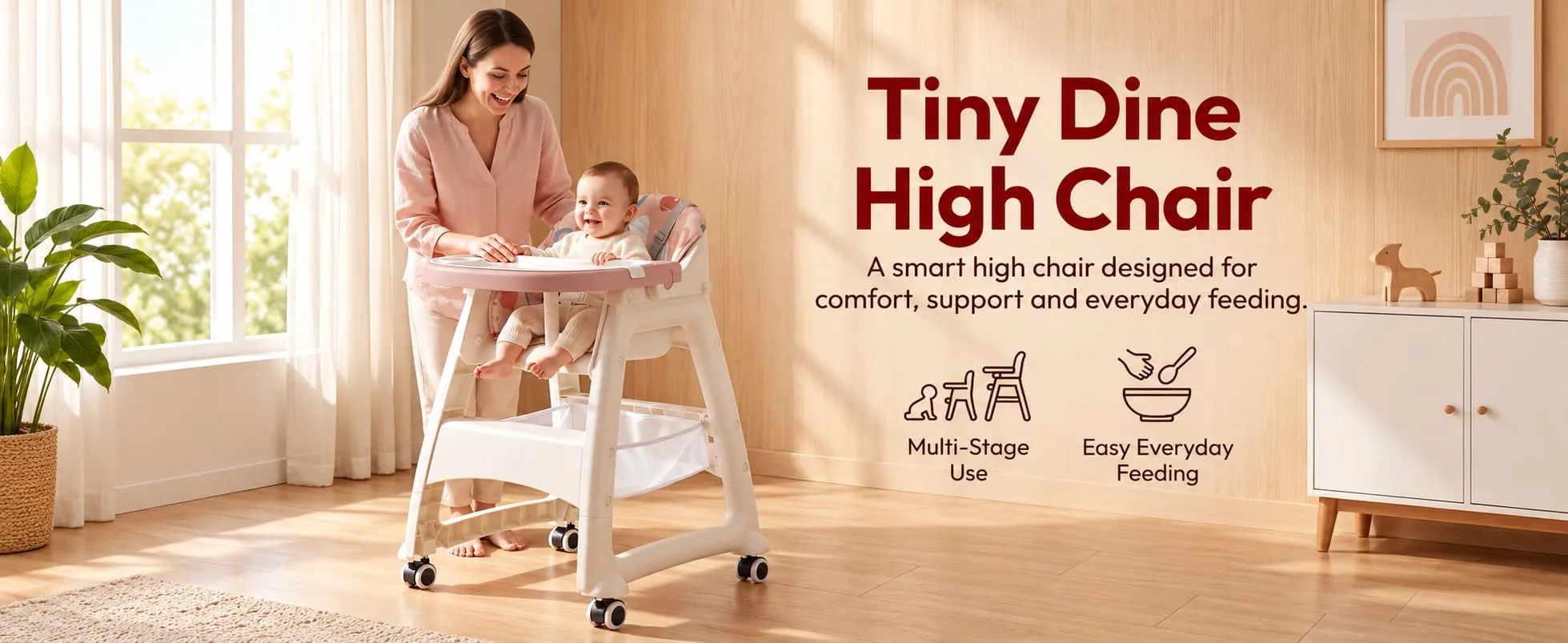 Tiny Dine Baby High Chair with 5-Point Safety Belt