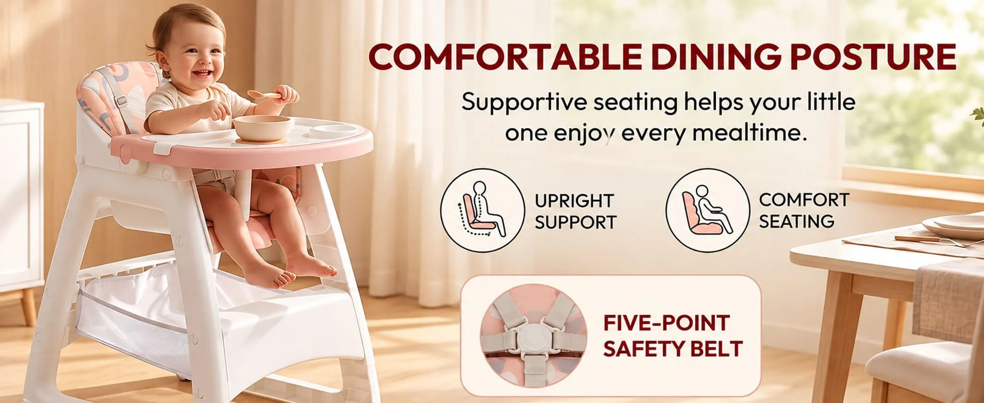 Tiny Dine Baby High Chair with 5-Point Safety Belt