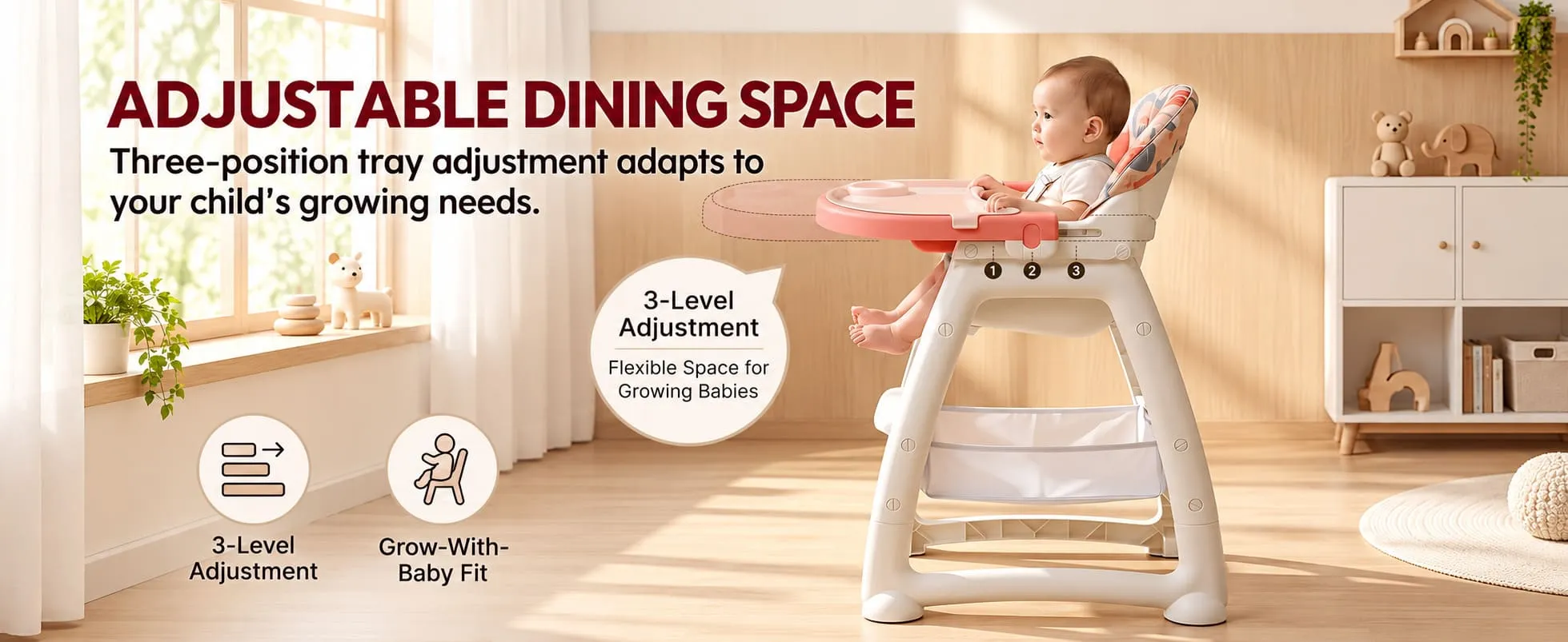 Tiny Dine Baby High Chair with 5-Point Safety Belt