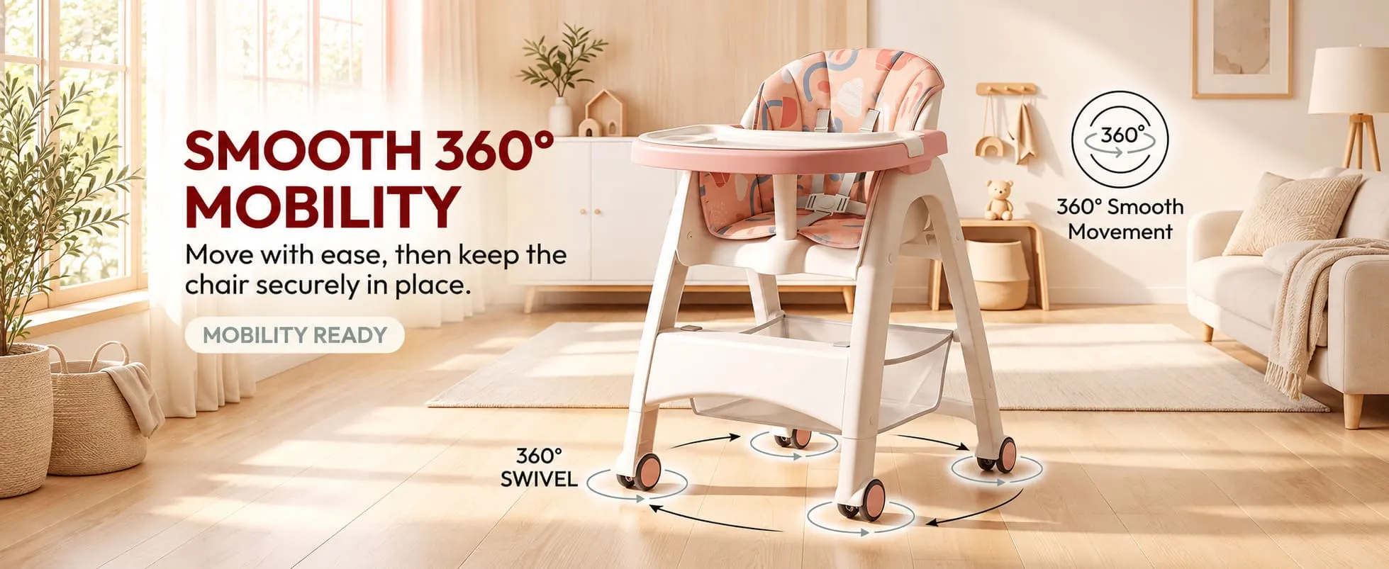 Tiny Dine Baby High Chair with 5-Point Safety Belt