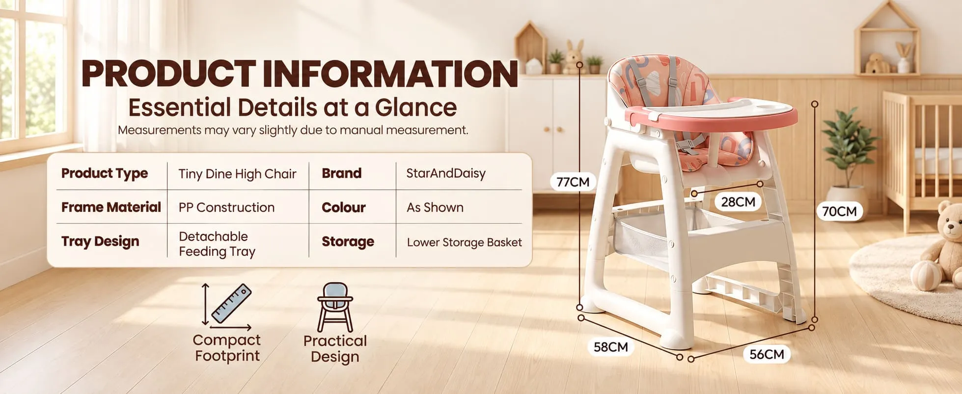 Tiny Dine Baby High Chair with 5-Point Safety Belt