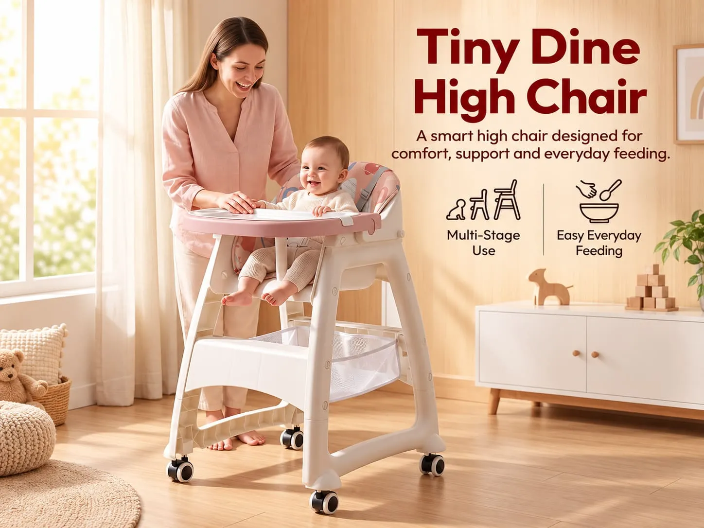 Tiny Dine Baby High Chair with 5-Point Safety Belt