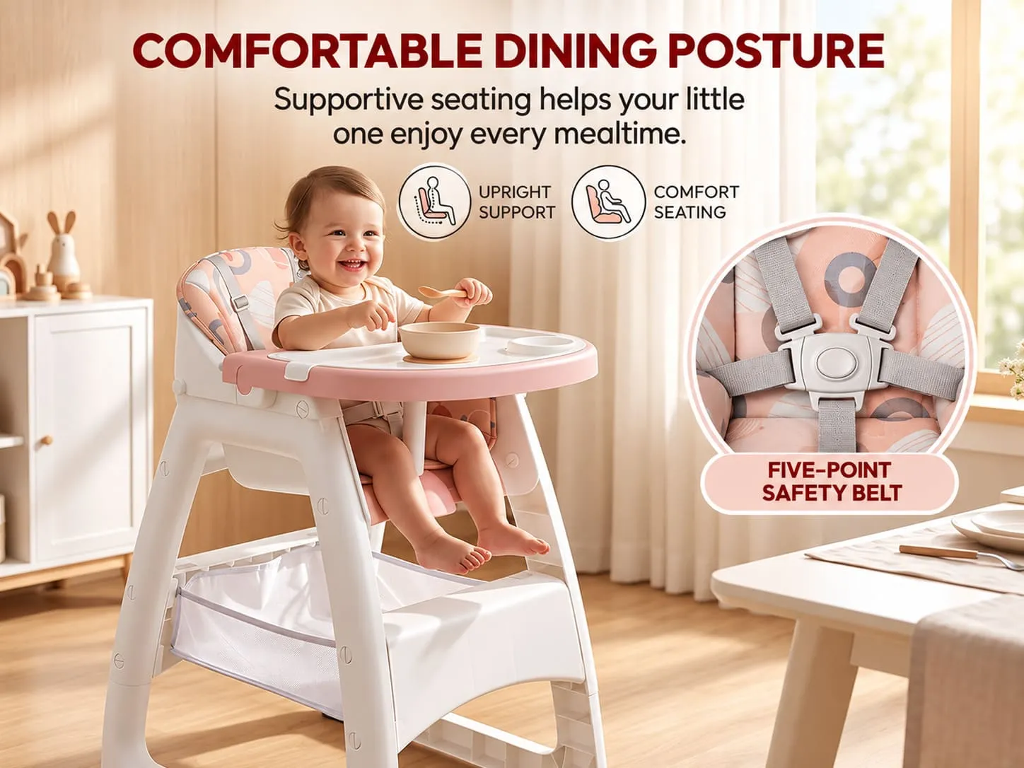 Tiny Dine Baby High Chair with 5-Point Safety Belt
